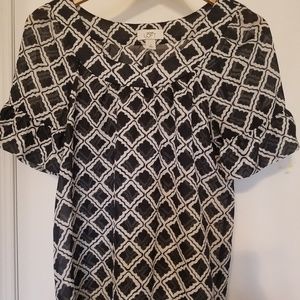 Ann Taylor Blouse Navy and White